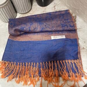 Pashmina large scarf blue and orange